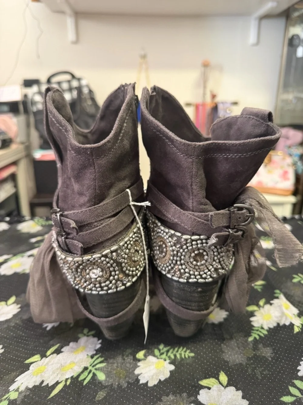 Not Rated Faux Women’s Suede Embellished Ankle Boots Studded Beaded. Size: 8.5